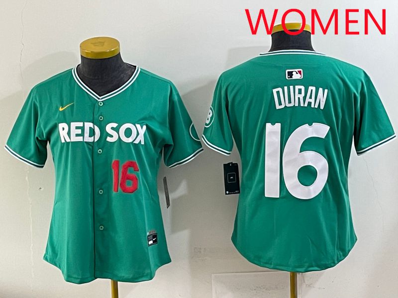 Women 2025 Boston Red Sox 16 Duran Dark Green Joint Name Nike MLB Jersey style 3